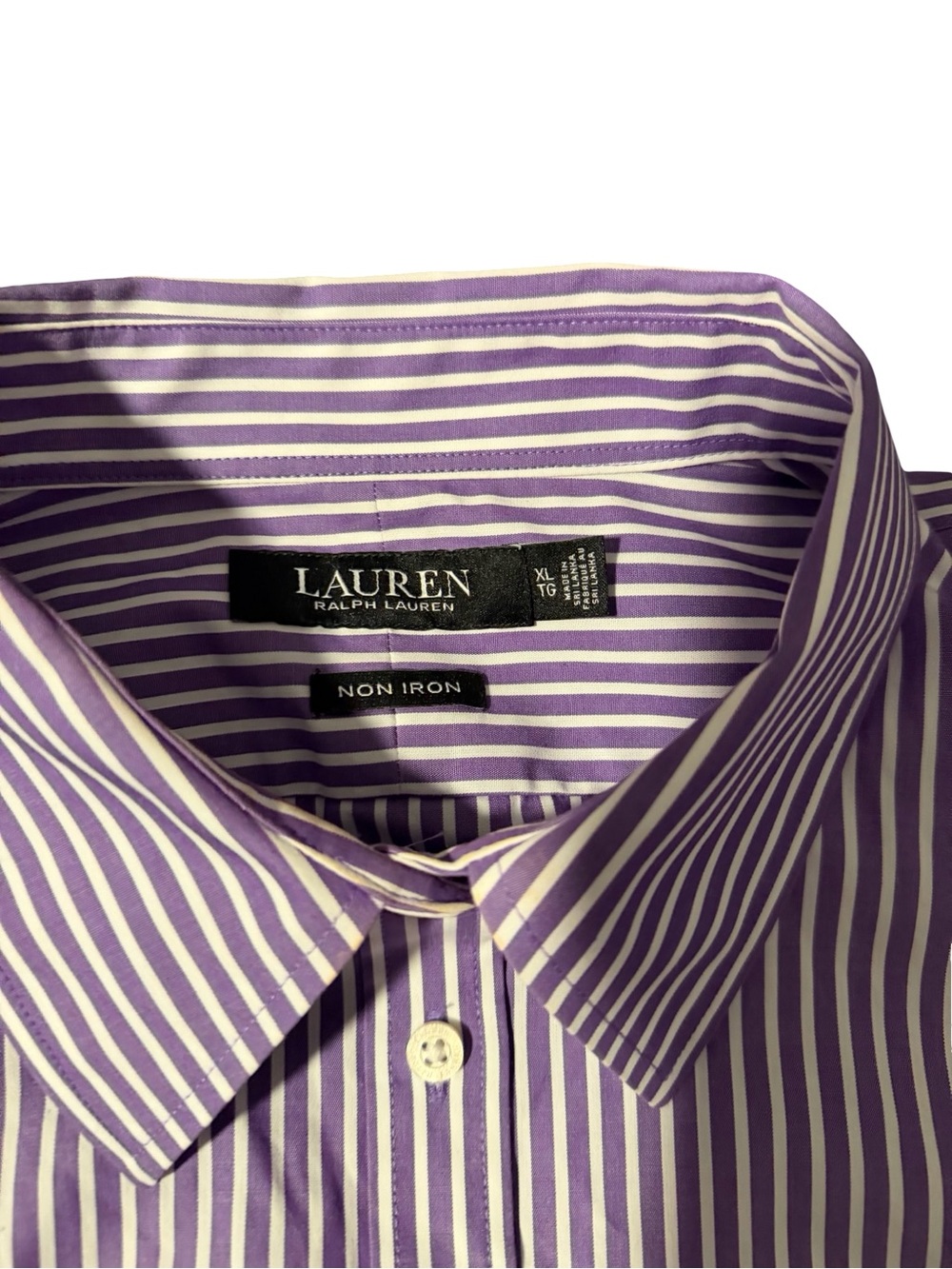 Lauren Ralph Lauren Women's XL/TG Purple/White Striped Cotton Button-Up Shirt - Picture 3 of 7